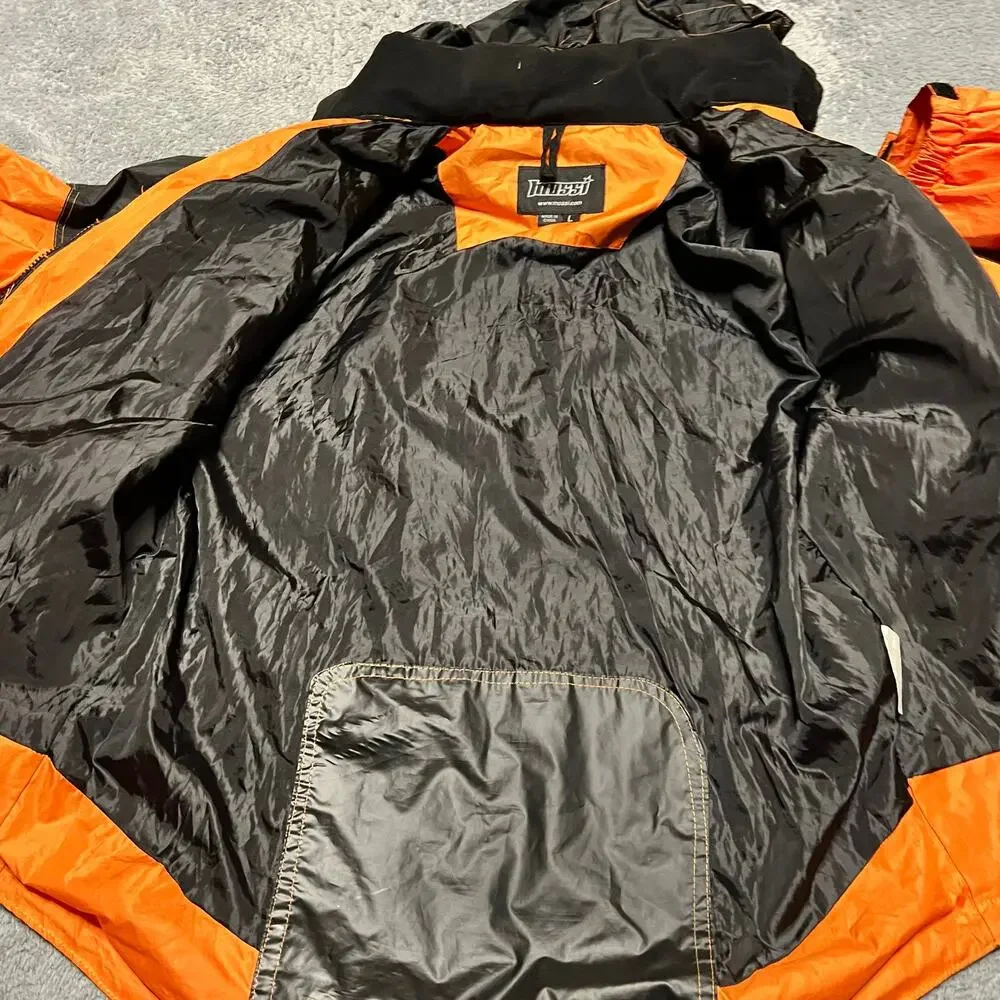 Mossi Jacket Mens Large Orange Black Motorcycle Biker Hooded Riding
